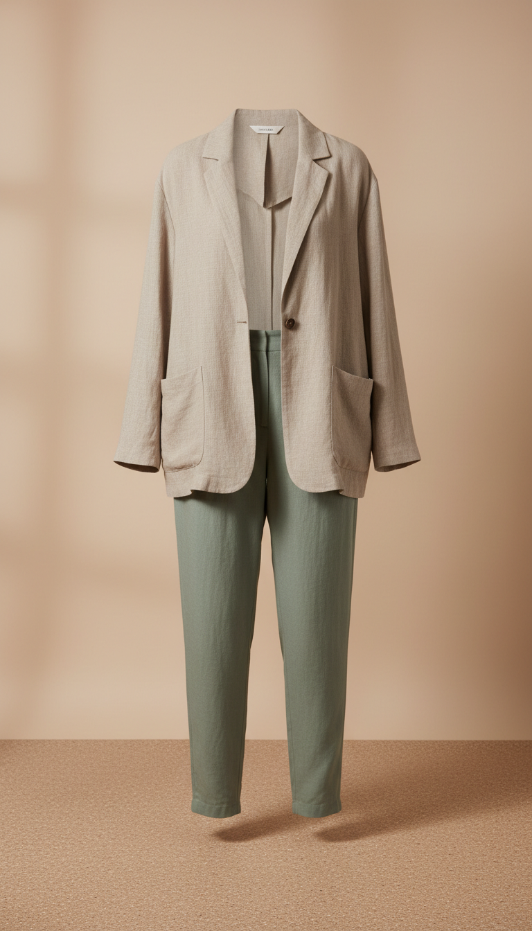 Linen Blend Relaxed Blazer Set