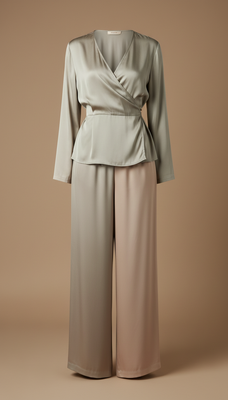 Silk Blend Wrap Top Set