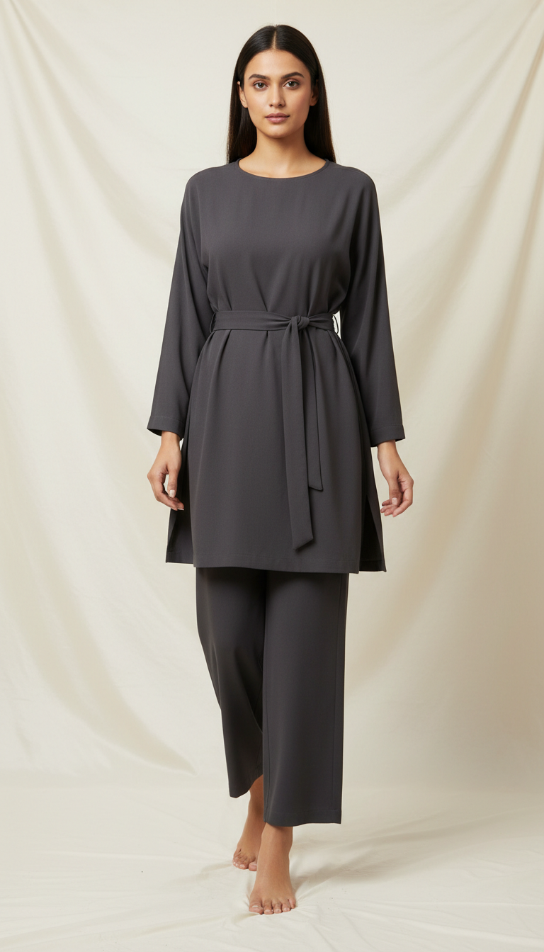 Charcoal depth belted tunic set