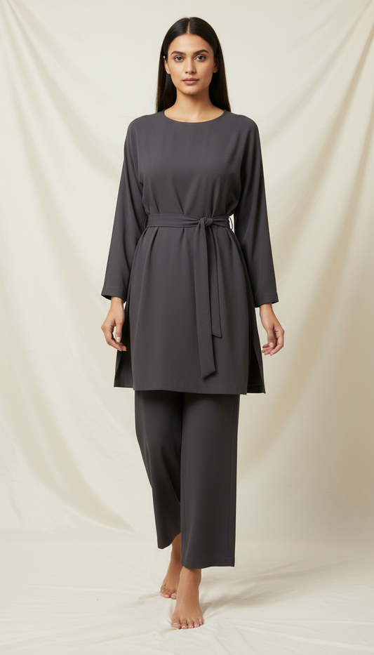 Charcoal depth belted tunic set