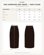 The Espresso Sky Skirt size guide in inches